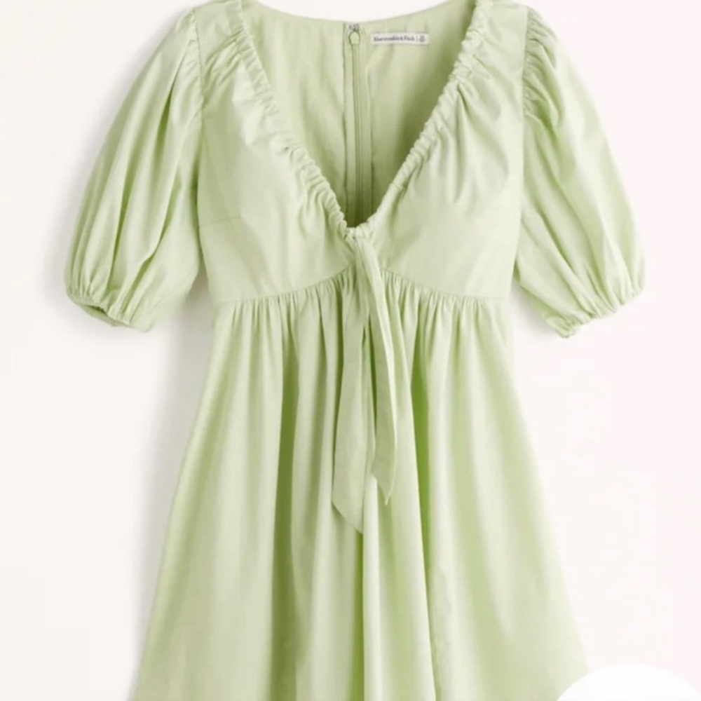 Abercrombie & fitch cinch front puff sleeve poplin mink dress light green